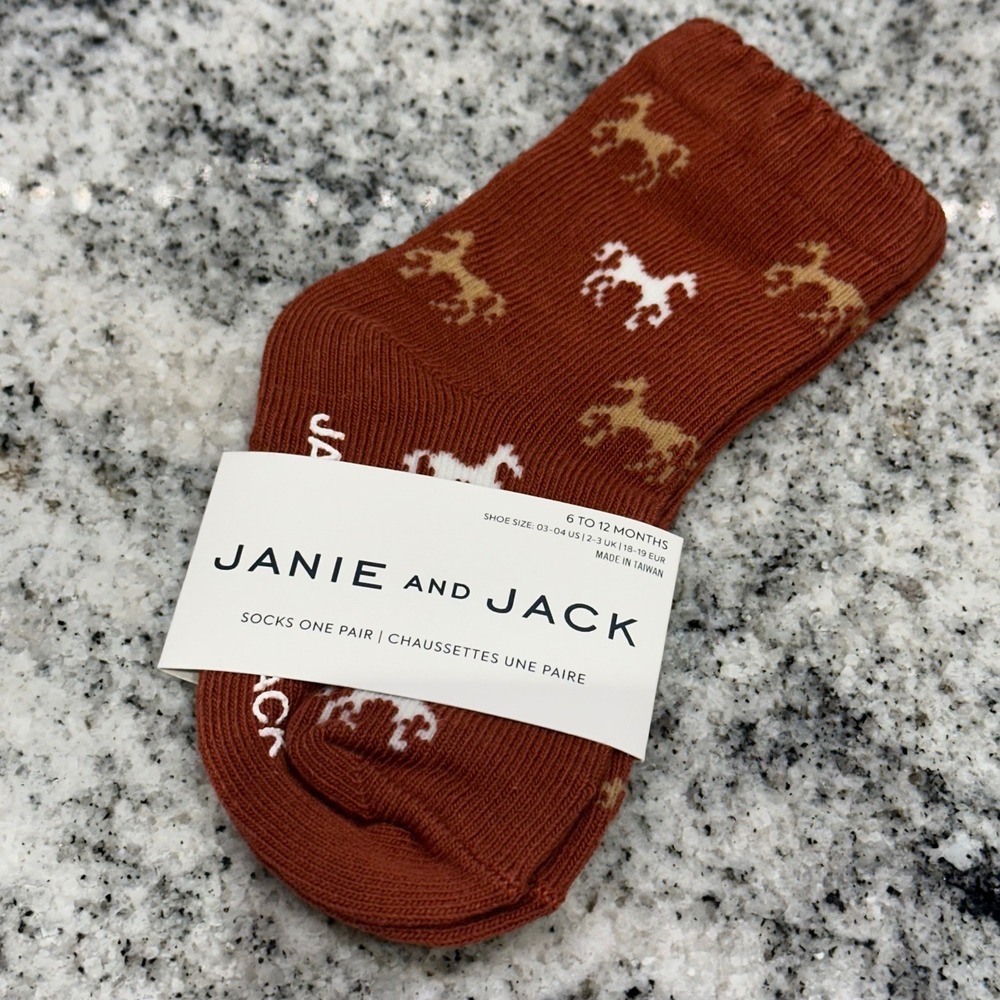 Janie and‎ Jack Kids 6-12M Socks Rust Brown Horse Pattern Equestrian Preppy